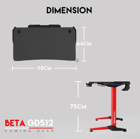 Original Fantech GD512 BETA Gaming Desk Ergonomic Table With Cable Management Cup Holder Headset Holder Space Saving