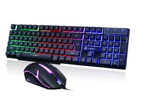 Rainbow Gaming Keyboard And Mouse Combo USB Wired LED Backlit 104 Keys With Multi Theme Backlight And Ergonomic Design